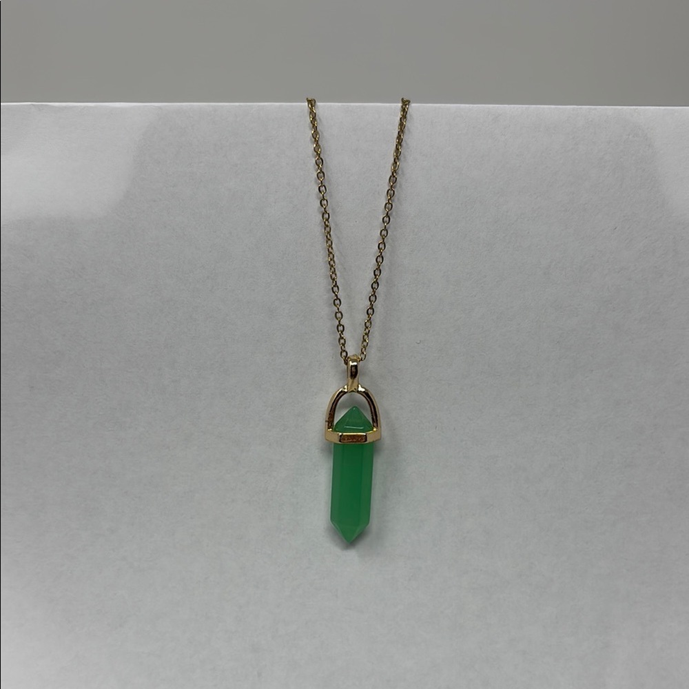 Green Pendant Necklace with Gold Chain